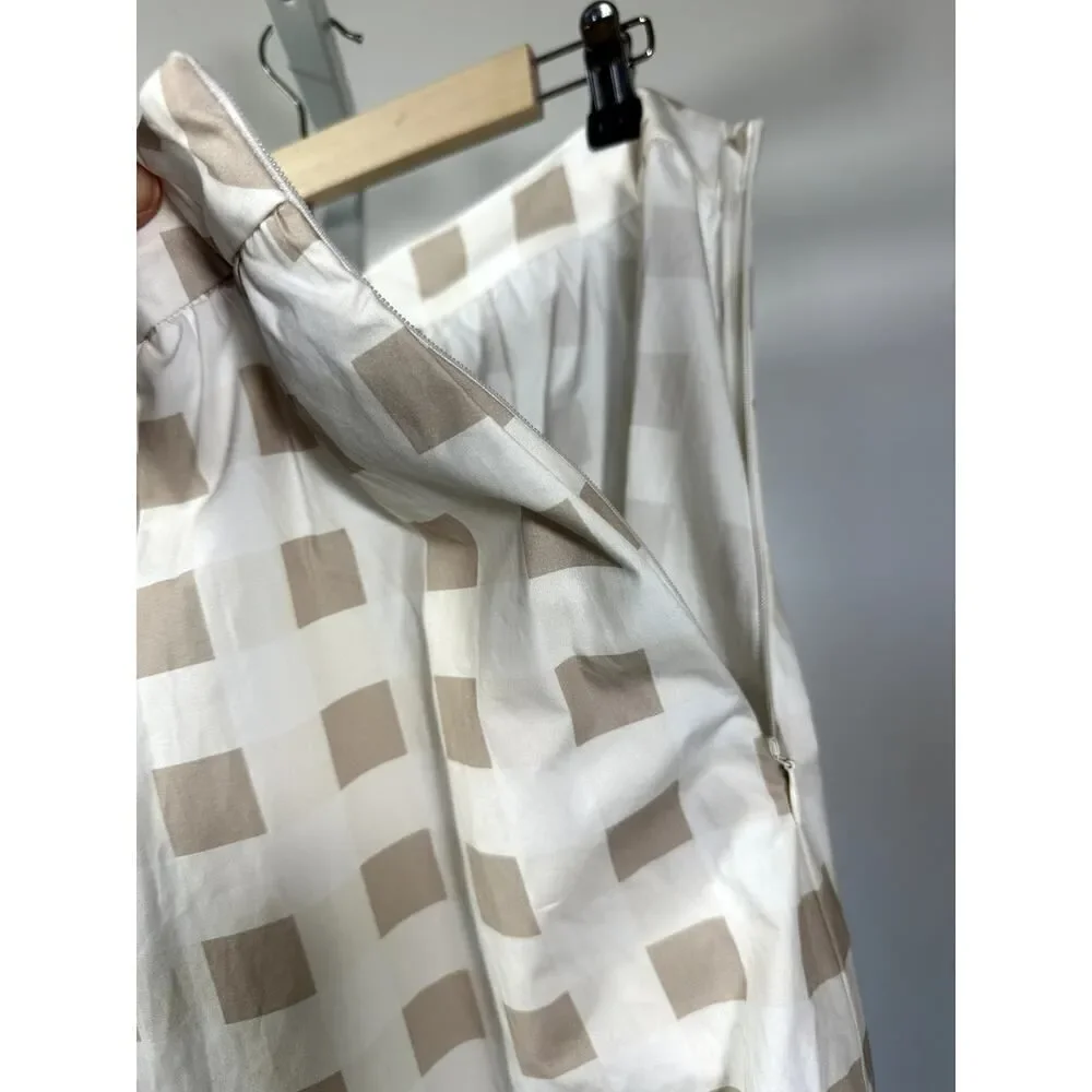MING WANG Women's Two Piece Gingham Cotton Poplin Skirt Set Blue/Tan Size Small